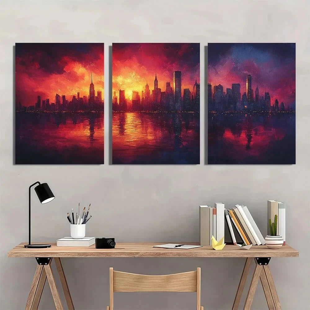 3pcs Futuristic Cyberpunk City Skyline Metal Print Ready to Hang Art