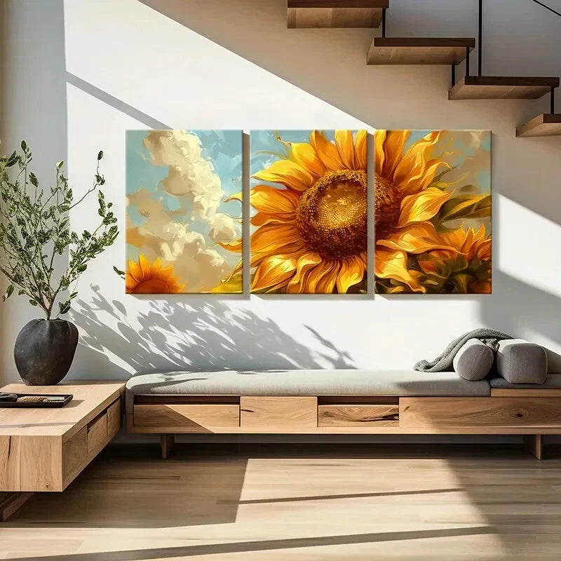 3pcs Sunflower Abstract Art Vibrant Colors Metal Print Ready to Hang Art