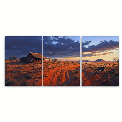 3pcs Australian Outback at Blue Hour, Red Sand Wall Art Set Canvas Framed 40x60cm - High Quality Print 100% Australian Made Wall Canvas Ready to Hang