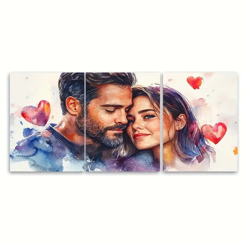 3pcs Valentines Day Couple Illustration Wall Art Set Canvas Framed 40x60cm - High Quality Print 100% Australian Made Wall Canvas Ready to Hang