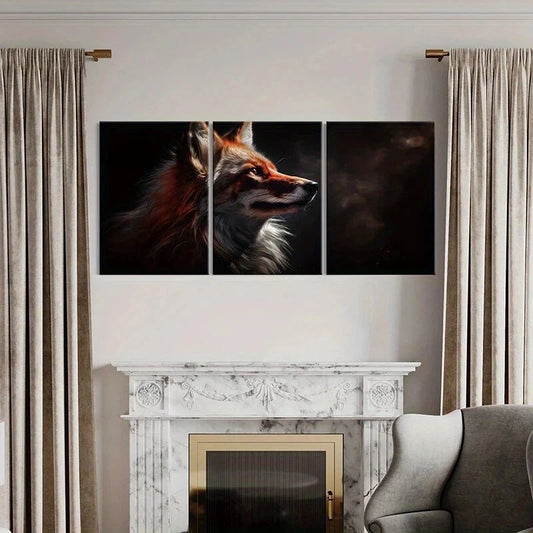 3pcs Animal Themed Fox Dark Black Metal Print Ready to Hang Art
