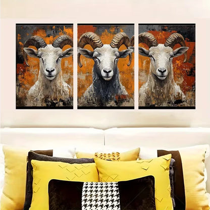 3pcs Whimsical Mountain Sheep Art Metal Print Ready to Hang Art
