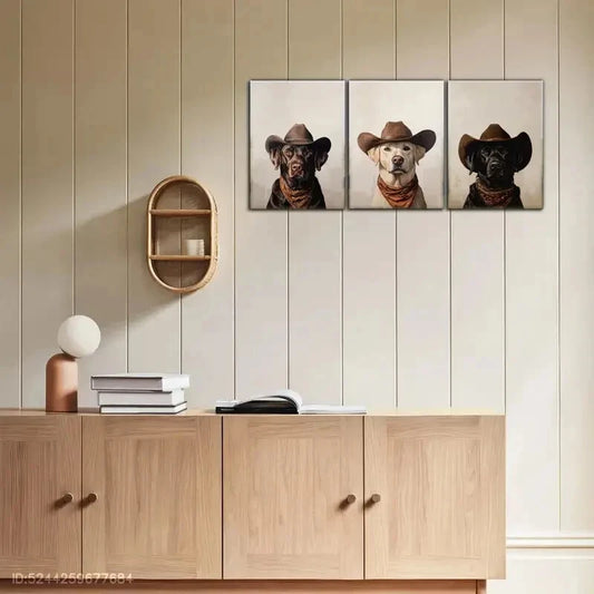 3pcs Beautiful Labrador Dog Print with Cowboy Hat Metal Print Ready to Hang