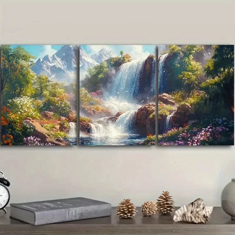 3pcs Majestic Waterfall Scenery Metal Print Ready to Hang Art