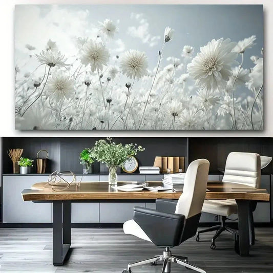 White Chrysanthemum Minimalist Wall Art Canvas Office Home Room Framed 120x60cm