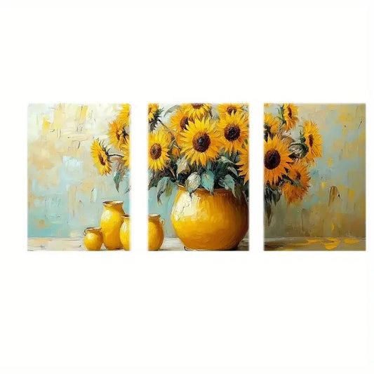 3pcs Sunflower Vibrant Yellow Floral Paintings Metal Print Ready to Hang Art