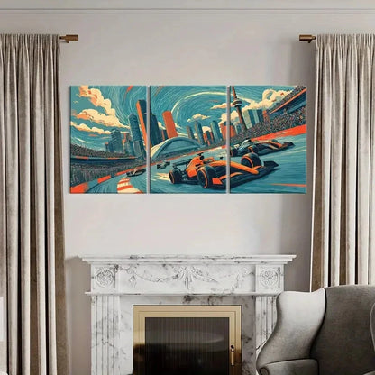 3pcs Cityscape Racing Art Formula One Cars Metal Print Ready to Hang Art