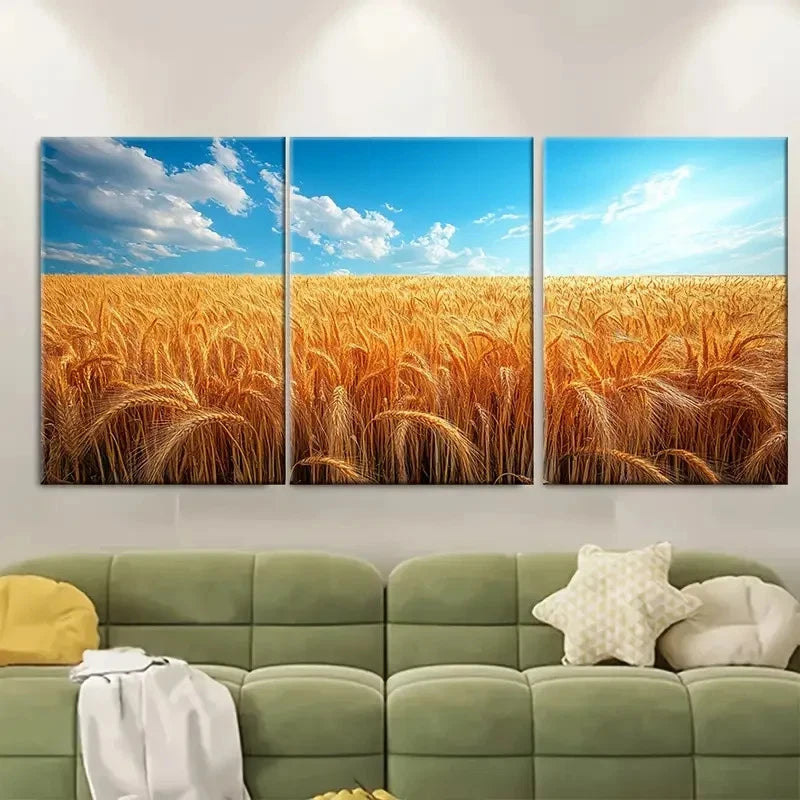 3pcs Farmers Field with Clear Blue Sky Metal Print Ready to Hang Art