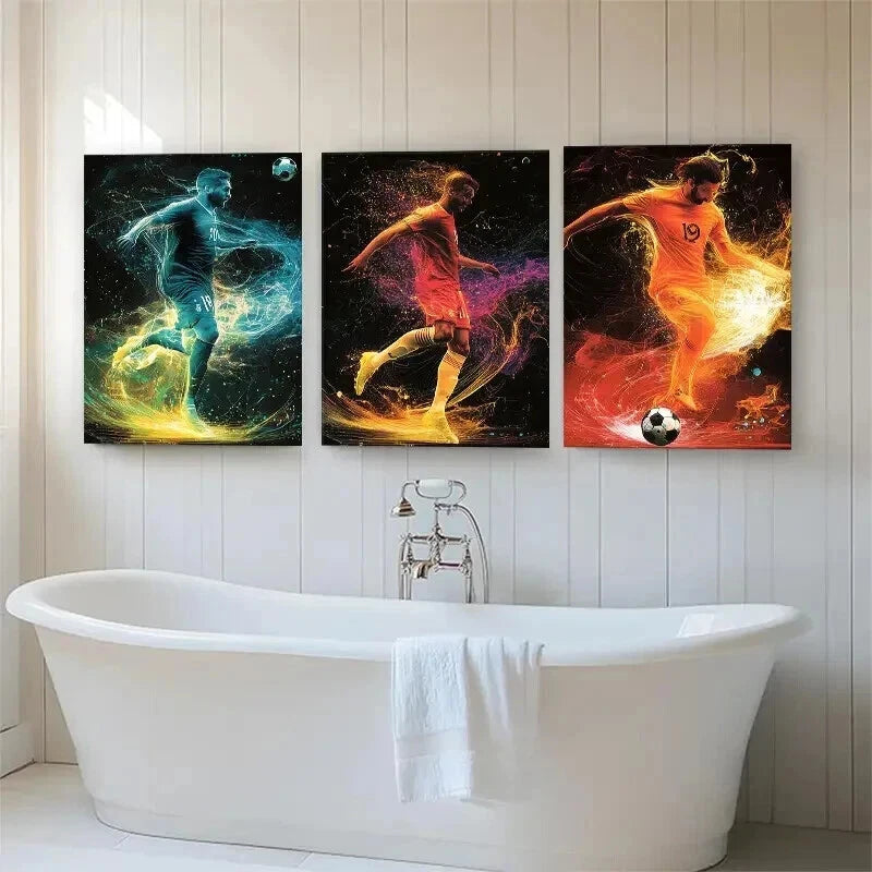 3pcs Vibrant Energy Football Dynamic Perfect Wall Art Set Canvas Framed 40x60cm - High Quality Print 100% Australian Made Wall Canvas Ready to Hang