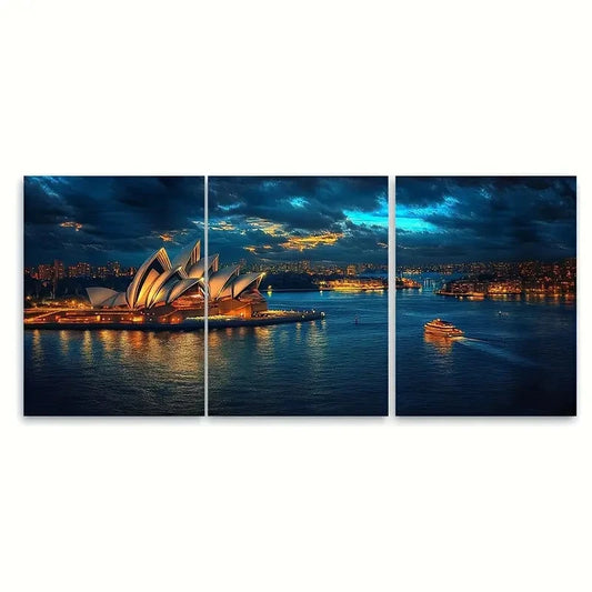 3pcs Sydney Opera House Travel Print Australia Wall Art Set Canvas Framed 60x90cm - High Quality Print 100% Australian Made Wall Canvas Ready to Hang