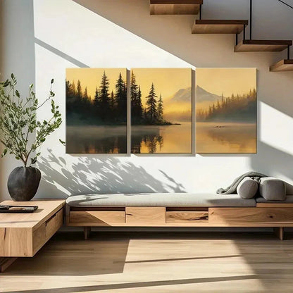3pcs Sunset Mountain Reflection Pine Trees Calm Metal Print Ready to Hang Art