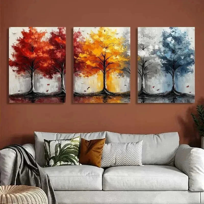 3pcs Colorful Forest Trees Painting Wall Art Set Canvas Framed 40x60cm - High Quality Print 100% Australian Made Wall Canvas Ready to Hang