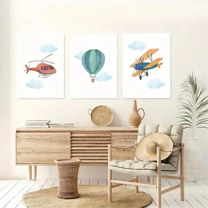 3pcs Artistic Airplane Versatile Seasonal Art Metal Print Ready to Hang Art