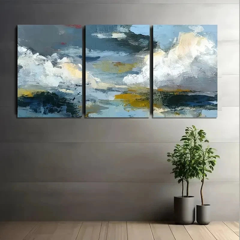 3pcs Clouds and Sky Abstract Painting Poster Metal Print Ready to Hang Art