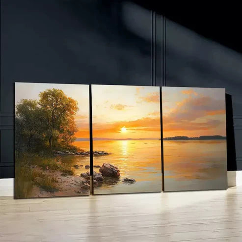 3pcs Sunset Lake Wall Art Set Canvas Unframed - High Quality Print 100% Australian Made Wall Canvas