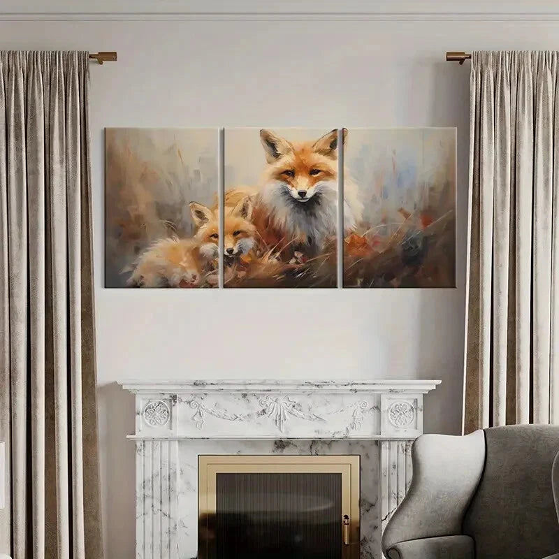 3pcs Foxes Abstract Animal Art Warm Colors Metal Print Ready to Hang Art