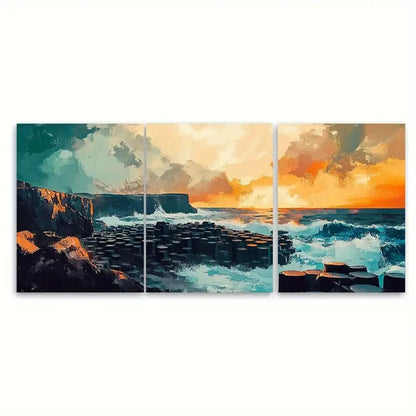 3pcs Giants Causeway Travel Print Ireland Landscap Metal Print Ready to Hang Art