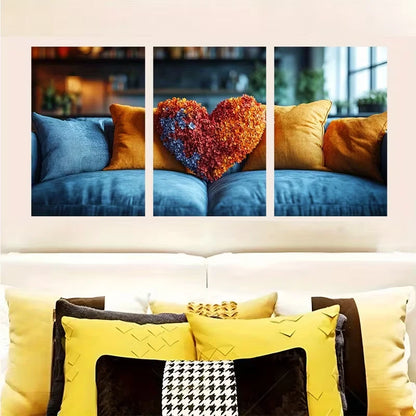 3pcs Vibrant Floral & Geometric Boho Heart Metal Print Ready to Hang Art