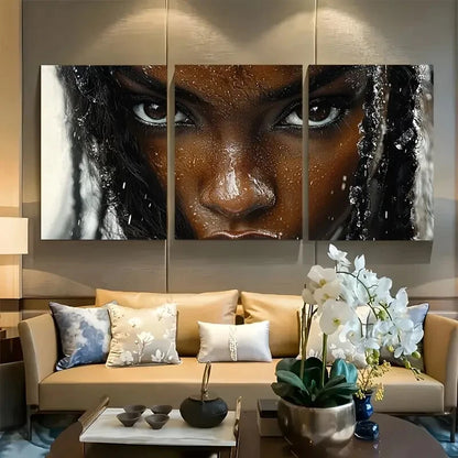 3pcs Beautiful Black Girl Portrait Metal Print Ready to Hang Art