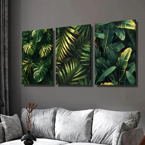 3pcs Tropical Monstera Golden Palm Leaf  Wall Art Set Canvas Unframed - High Quality Print 100% Australian Made Wall Canvas