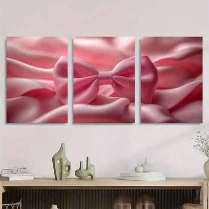 3pcs Pink Bow Modern Style Fantasy Metal Print Ready to Hang Art