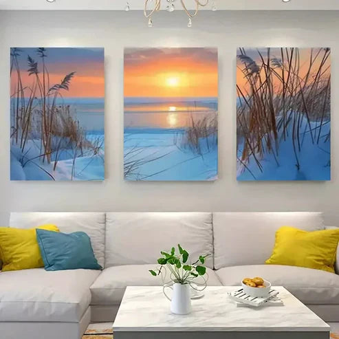 3pcs Wheat-Field-Sunset-Landscape Canvas Framed 60x90cm - High Quality Print 100% Australian Made Wall Canvas Ready to Hang