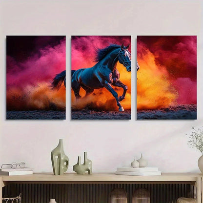 3pcs Vibrant Running Horse Wildlife Metal Print Ready to Hang Art