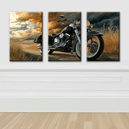 3pcs Sleek Black Motorcycle Wall Art Set Canvas Framed 60x90cm - High Quality Print 100% Australian Made Wall Canvas Ready to Hang
