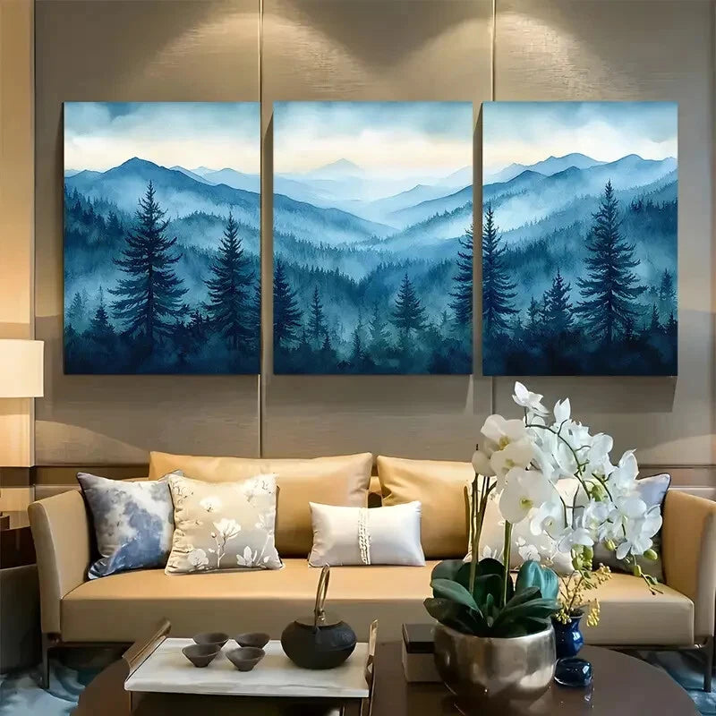 3pcs Evergreen Forest Appalachian Mountains Metal Print Ready to Hang Art