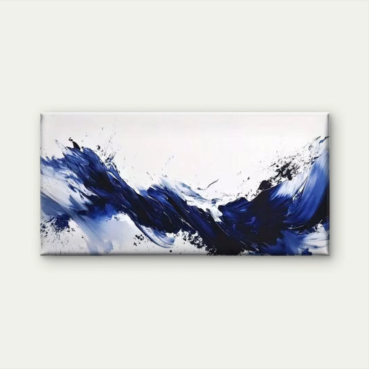 Dynamic Modern Blue Ink Wall Art Canvas Office Home Room Framed 120x60cm