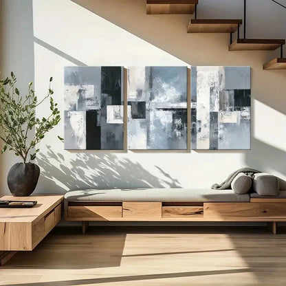 3pcs Abstract Art Geometric Design Monochrome Metal Print Ready to Hang Art