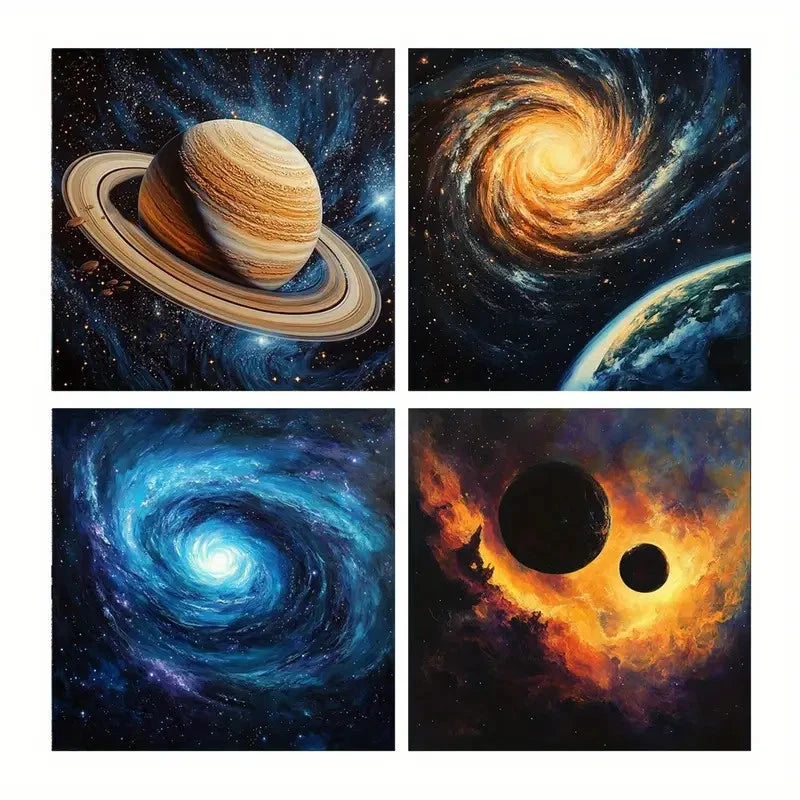 4pcs  Planets Paintings, Space Art Prints, Galaxi  Wall Art Canvas Framed