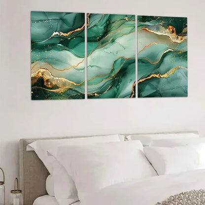 3pcs Green & Gold Abstract Design Canvas Framed 60x90cm - High Quality Print 100% Australian Made Wall Canvas Ready to Hang