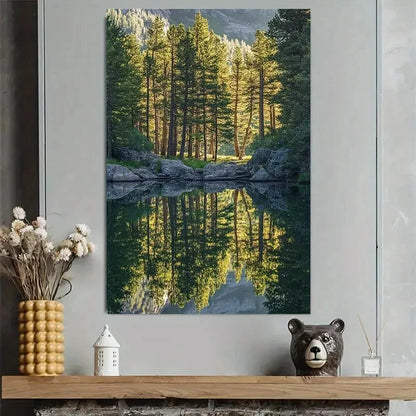 Pine Forest Lake Reflection Nature Landscape Poster 40x60cm Metal Print Ready to Hang