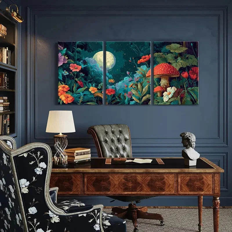 3pcs Vibrant Night Enchanted Moonlit Forest Metal Print Ready to Hang Art