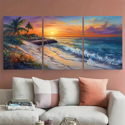 3pcs Key West Travel Tropical Sunset Landscape Wall Art Set Canvas Framed 40x60cm - High Quality Print 100% Australian Made Wall Canvas Ready to Hang