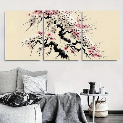 3pcs Elegant Pink and White Plum Blossom Wall Art Set Canvas Framed 60x90cm - High Quality Print 100% Australian Made Wall Canvas Ready to Hang