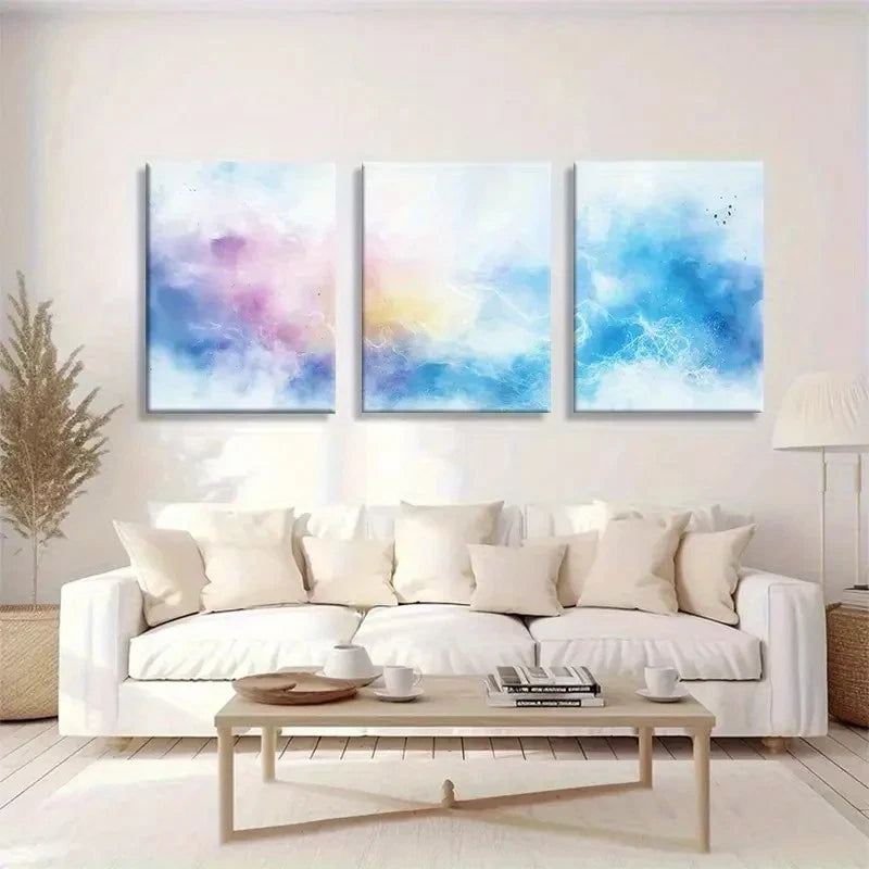 3pcs Soft Abstract Cloud Dreamy Watercolor Metal Print Ready to Hang Art
