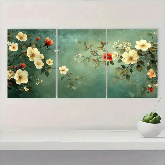 3pcs Bohemian floral vintage floral mural Metal Print Ready to Hang Art