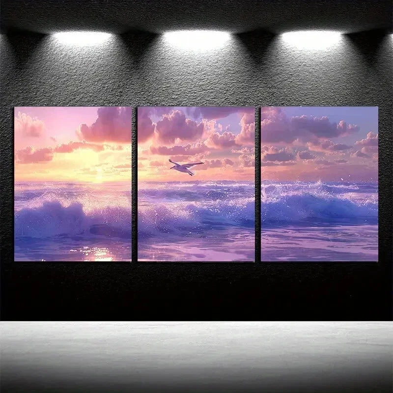 3pcs Ocean Waves Crashing on Rocks Scenery Wall Art Set Canvas Framed 50x70cm - High Quality Print 100% Australian Made Wall Canvas Ready to Hang