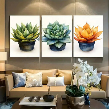 3pcs Agave Species Watercolor Illustration Metal Print Ready to Hang Art