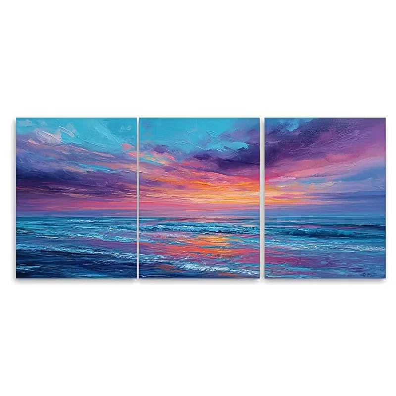 3pcs sunset, sea sunset, abstract landscape, Metal Print Ready to Hang Art