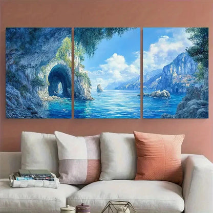 3pcs Blue Grotto Italian Seascape Travel Metal Print Ready to Hang Art