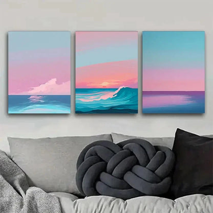 3pcs Seaside Warm Wave Style Hanging Prints Metal Print Ready to Hang Art