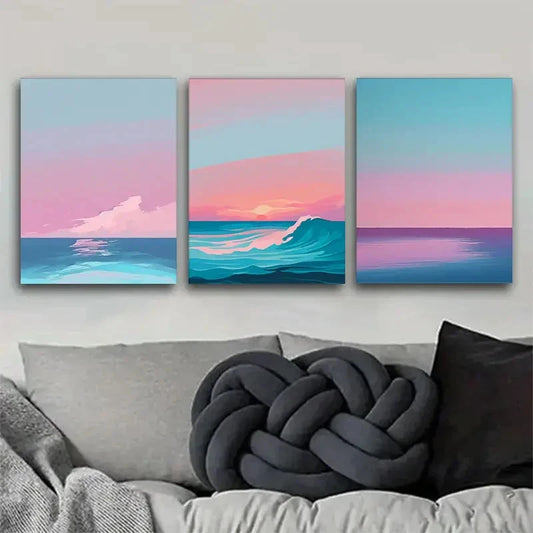 3pcs Seaside Warm Wave Style Hanging Prints Metal Print Ready to Hang Art