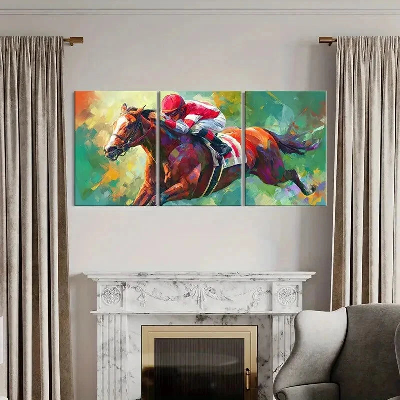 3pcs Equestrian Scene Vibrant Colors Abstract Metal Print Ready to Hang Art