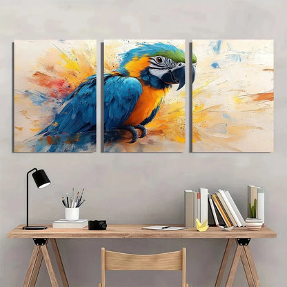 3pcs Turquoise Parrot Abstract Bird Oil Painting Metal Print Ready to Hang Art