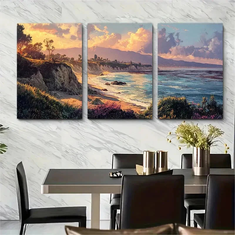 3pcs Carpinteria Bluffs California Scenic Metal Print Ready to Hang Art