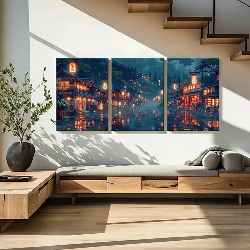3pcs Chinese Ancient Style Landscape Wall Art Set Canvas Framed 40x60cm - High Quality Print 100% Australian Made Wall Canvas Ready to Hang