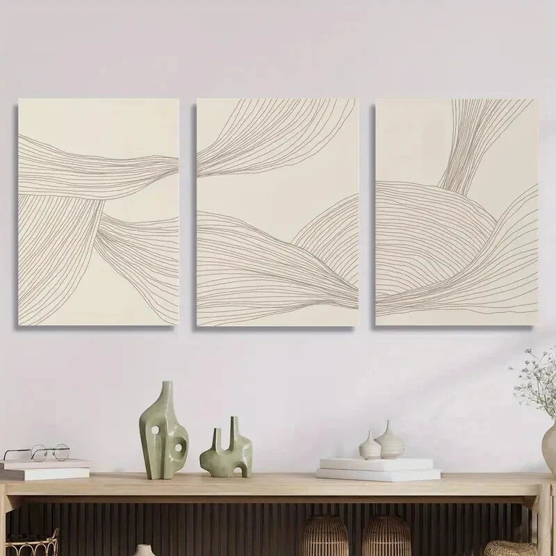 3pcs Abstract line art, minimalist Metal Print Ready to Hang Art